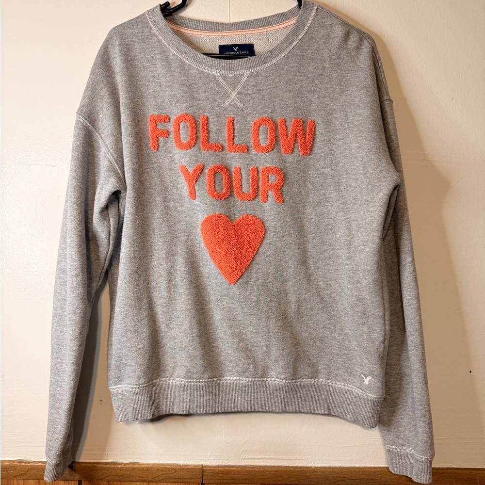 American Eagle Outfitters Gray Sweatshirt with Orange Accents
